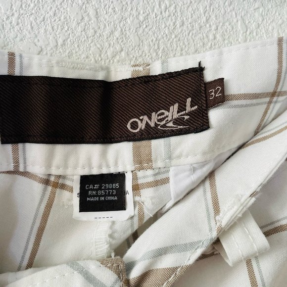 O'Neill Mens White Checkered Brown Shorts  Size: 32 - Picture 4 of 5